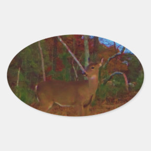 Sticker Ovale A Deer : Gold Red Green et Blue
