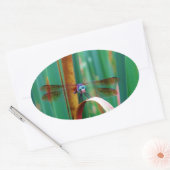 Sticker Ovale A teal Eyed Dragonfly with cattails (Enveloppe)