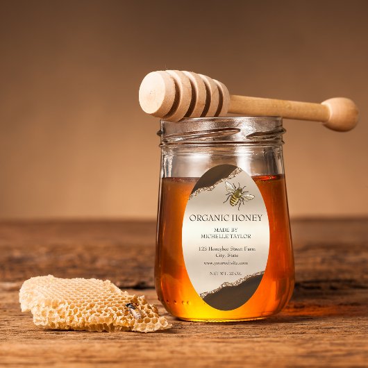 Sticker Ovale Abeille Apiariste Ferme d'abeilles Honeycomb