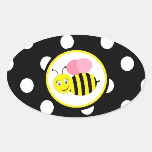 Sticker Ovale Abeille bourdonnante - Rose / Noir (Devant)