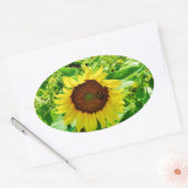 Sticker Ovale Abeille sur tournesol jaune (Enveloppe)