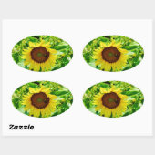 Sticker Ovale Abeille sur tournesol jaune (Feuille)