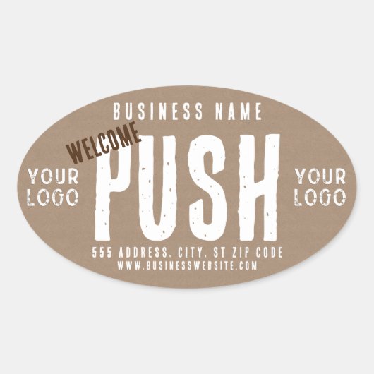 Sticker Ovale Accueil Push Charme Rustique Kraft Papier Entrepri (Devant)
