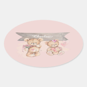 Sticker Ovale Adorable Baby shower d'ours en peluche 