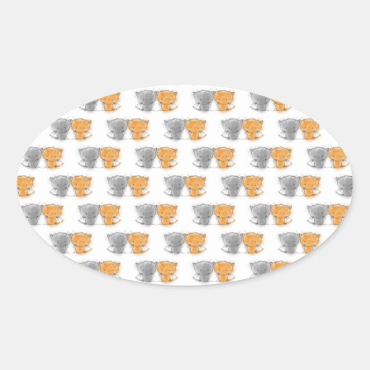 Sticker Ovale Adorable Fluffy Kittens Illustration Cat Art (Devant)