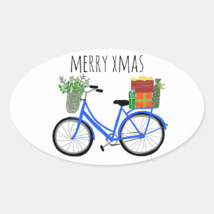 Sticker Ovale Adorable Vélos de Noël Vacances Noël