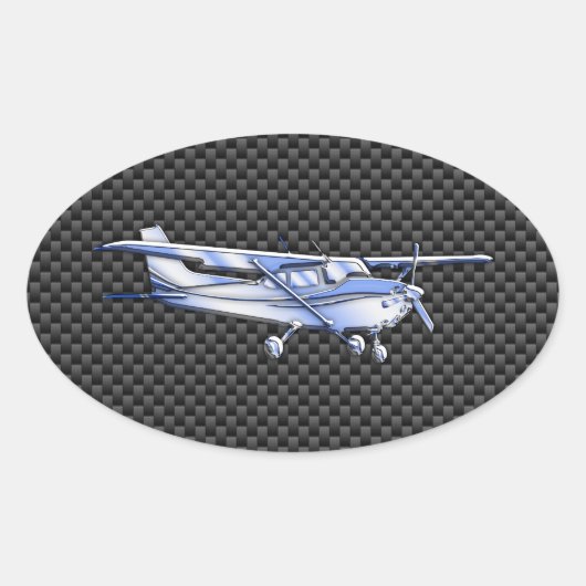 Sticker Ovale Aéronef Chrome Comme Cessna Black Carbon Fibres (Devant)