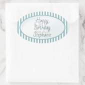 Sticker Ovale Âge subtil Aqua/Blanc Simple Stripes Motif (Sac)