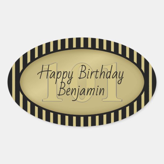 Sticker Ovale Âge subtil Or/Noir Simple Stripes Motif (Devant)