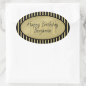 Sticker Ovale Âge subtil Or/Noir Simple Stripes Motif (Sac)