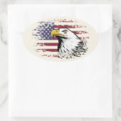 Sticker Ovale Aigle américain contre arrière - plan drapeau amér (Sac)