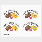 STICKER OVALE AIME TON VOISIN (Feuille)