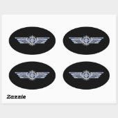 Sticker Ovale Air Pilote Chrome comme ailes Compass sur noir (Feuille)