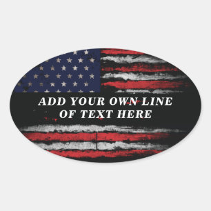 Sticker Ovale Ajouter votre propre texte sur grunge American fla