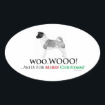 Sticker ovale Akita Christmas<br><div class="desc">Célébrez le chien Akita japonais avec notre Sticker Oval de Noël Akita cool ! Design propose une silhouette au charbon de bois d'un chien Akita avec le texte : Woo.Wooo Akita Pour Joyeux Noël! Un cadeau de vacances amusant pour les gens qui aiment Akitas. Prix par feuille avec les remises...</div>