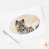 Sticker Ovale Akita Peinture - Cute Original Chien Art (Enveloppe)