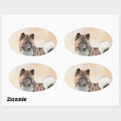 Sticker Ovale Akita Peinture - Cute Original Chien Art (Feuille)