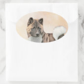 Sticker Ovale Akita Peinture - Cute Original Chien Art (Sac)