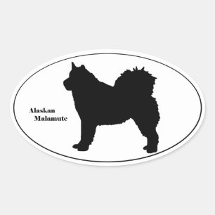 Sticker Ovale Alaskan Malamute SIlhouette