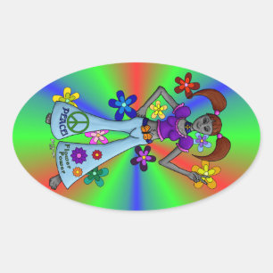 Sticker Ovale Alien Hippy Oval