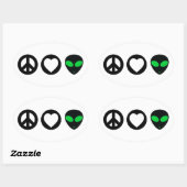 Sticker Ovale Alien Peace Love (Feuille)