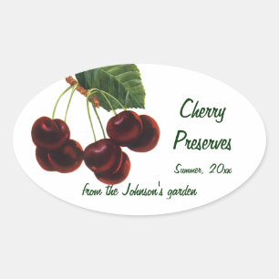 Sticker Ovale Aliments de fruits vintage, cerises mûres d'un arb