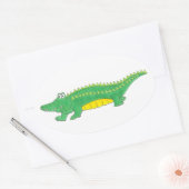 Sticker Ovale Alligator vert jaune Crocodile Gator Croc Animal (Enveloppe)