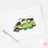 Sticker Ovale Ambulance de dessin animé et EMT (Enveloppe)
