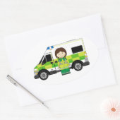 Sticker Ovale Ambulance de dessin et EMT (Enveloppe)