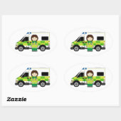 Sticker Ovale Ambulance de dessin et EMT (Feuille)
