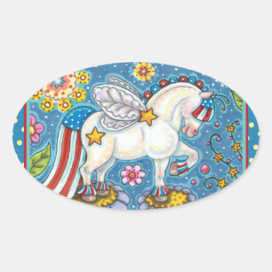 Sticker Ovale AMÉRICANA WHIMSYNICKER PATRIOTIQUE PONY Imaginaire