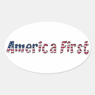 Sticker Ovale Amérique d'abord américain typographie du drapeau