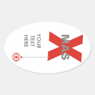 Sticker Ovale Amusement de Noël - Type de Noël et Ornement de Sa