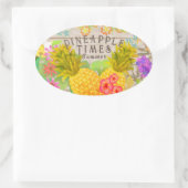 Sticker Ovale Ananas à fleurs (Sac)