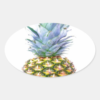 Sticker Ovale Ananas Fruit Plage Dessert Coloré Tropical