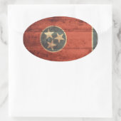 Sticker Ovale Ancien drapeau du Tennessee en bois ; (Sac)