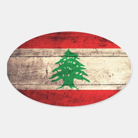 Sticker Ovale Ancien drapeau en bois labanon (Devant)