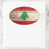 Sticker Ovale Ancien drapeau en bois labanon (Sac)