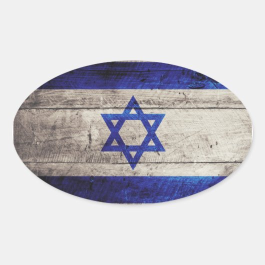 Sticker Ovale Ancien drapeau Israël en bois (Devant)