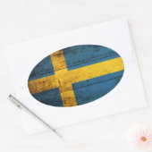 Sticker Ovale Ancien drapeau suédois en bois (Enveloppe)