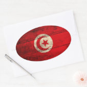 Sticker Ovale Ancien drapeau tunisien en bois (Enveloppe)