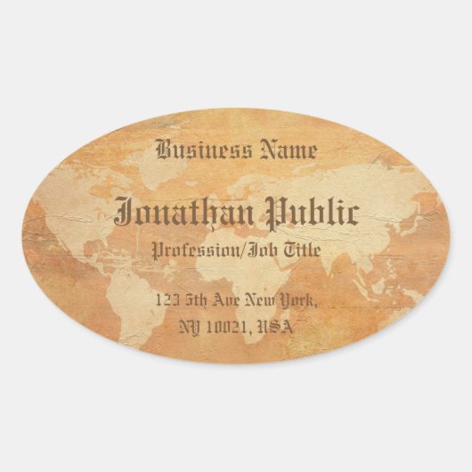 Sticker Ovale Ancien papier Look World Map Élégant professionnel (Devant)