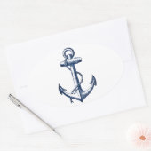 Sticker Ovale Ancre bleu marine (Enveloppe)