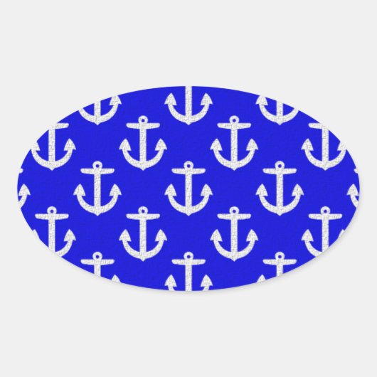 Sticker Ovale Ancres blanches sur Arrière - plan bleu (Devant)