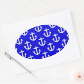 Sticker Ovale Ancres blanches sur Arrière - plan bleu (Enveloppe)