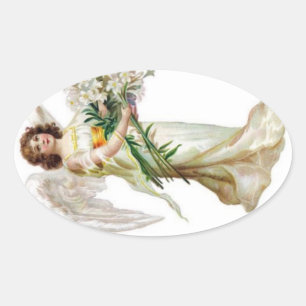 Sticker Ovale Ange Avec Lys Blancs