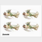 Sticker Ovale Ange Avec Lys Blancs (Feuille)