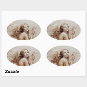 STICKER OVALE ANGE JOUER LYRA SUR LES NUAGES (Feuille)