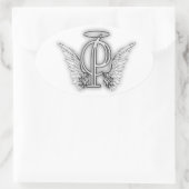 Sticker Ovale Angel Alphabet P Lettre initiale Ailes Halo (Sac)