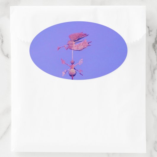 STICKER OVALE ANGEL BLOWING HORN (Sac)
